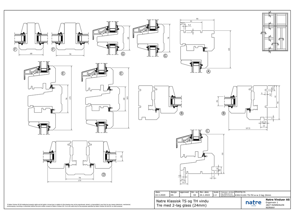 Toppsving/Topphengslet Natre Klassisk tre/tre 2-lag 24mm